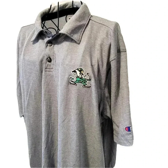 Champion Notre Dame Polo Shirt XL Mens Fighting Irish Gray Embroidered Logo - Picture 1 of 4